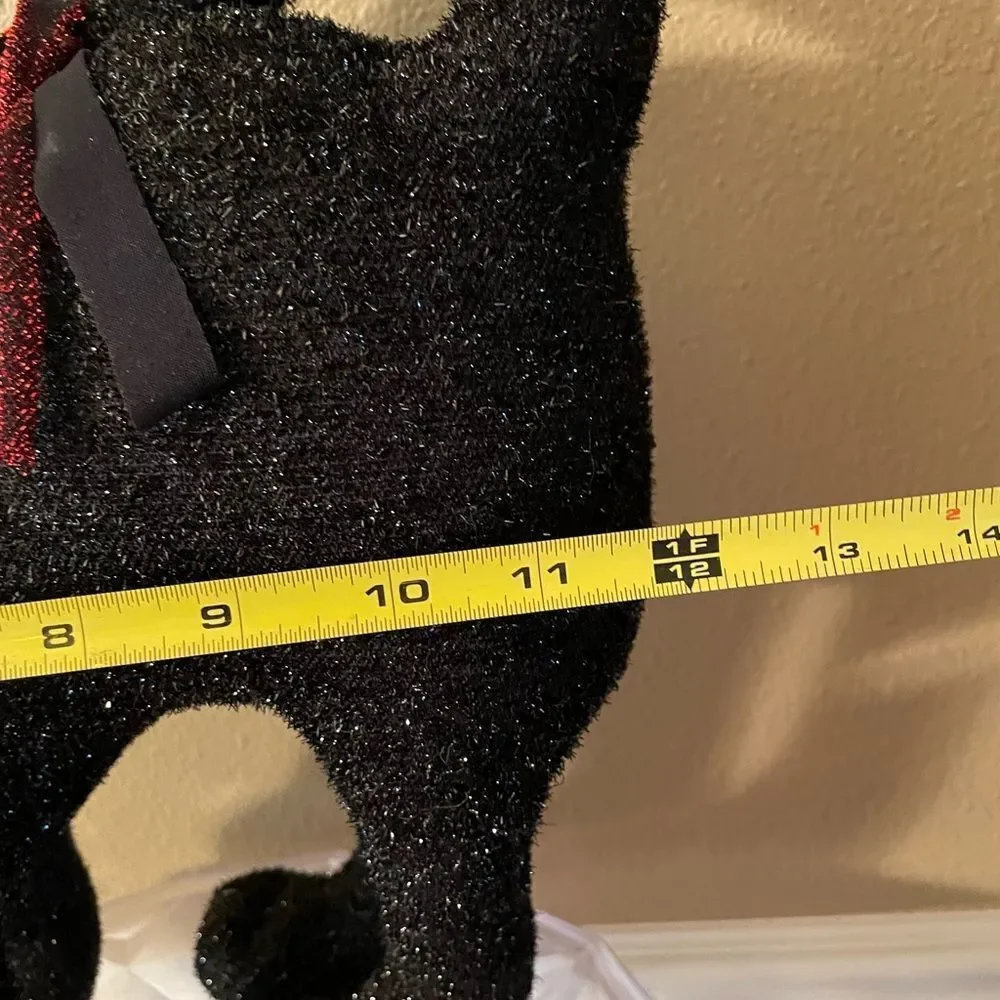 Vintage Black Cat Sparkling Green eyes Plush Free Standing Cat